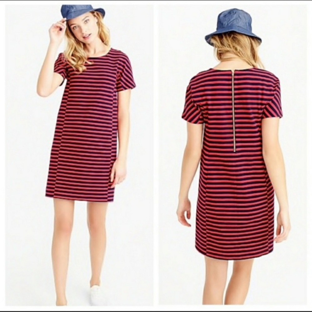 J. Crew‎ Size Medium Red Striped Exposed Zipper Tshirt Dress